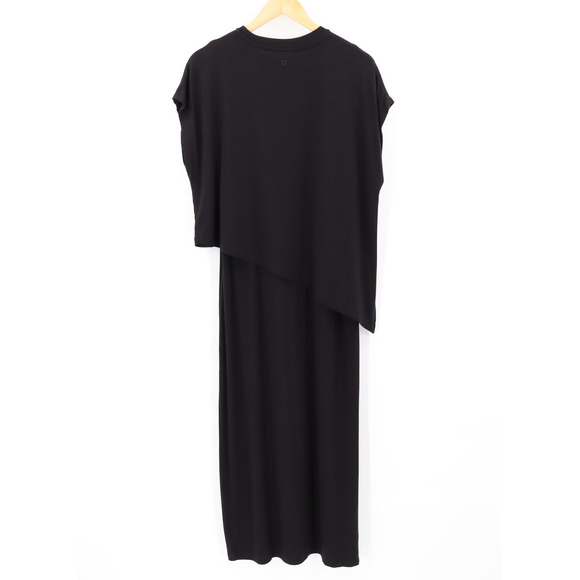 Sweaty Betty Mellow Midi Dress Sz M Black Asymmetrical Viscose Blend Minimalist - Picture 2 of 8